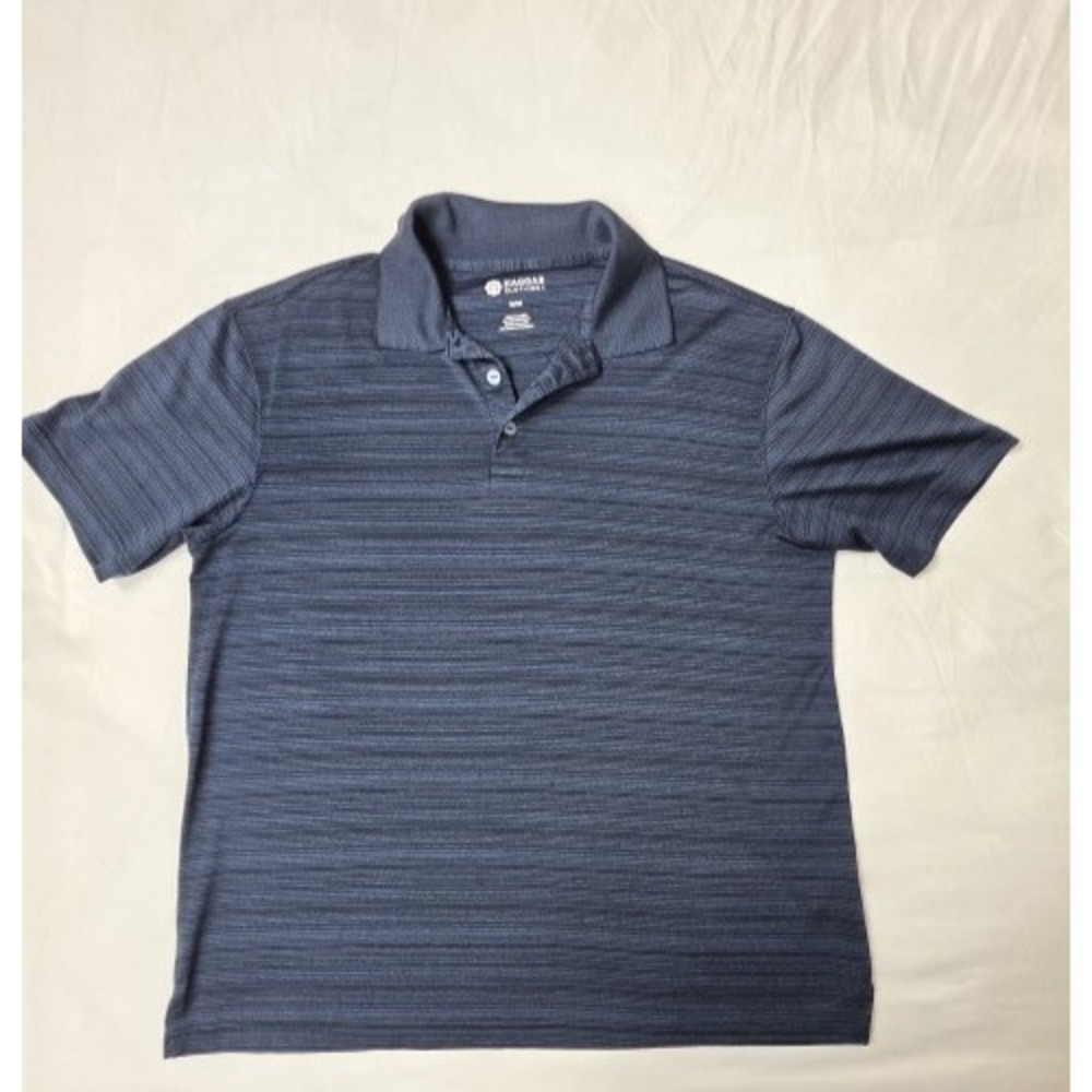 Haggar Men's Medium Navy Blue Striped Short Sleeve Polo Shirt Golf business